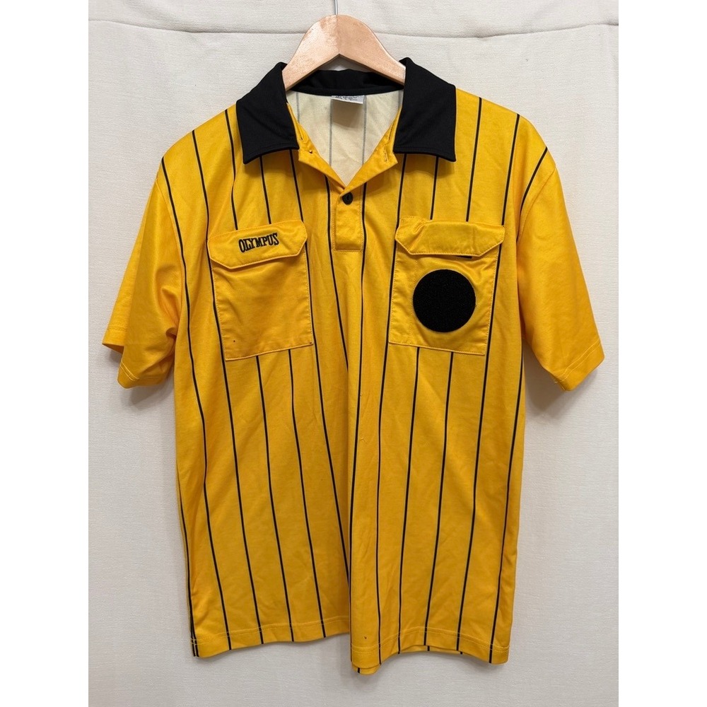 Olympus Unisex Yellow Black Pinstripe Referee Sports Official Shirt Medium